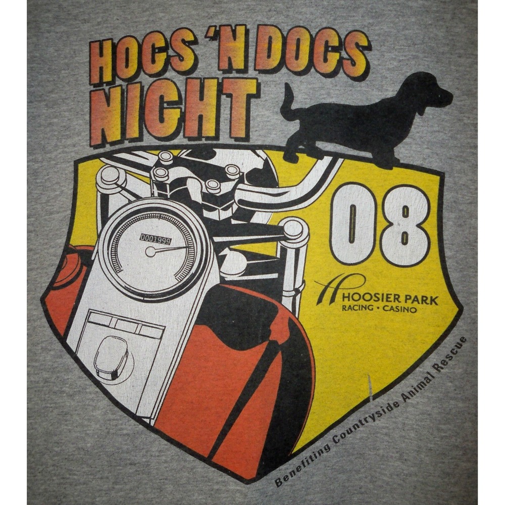 2008 Hoosier Park Hogs N Dogs Night T Shirt Gildan Large Motorcycle